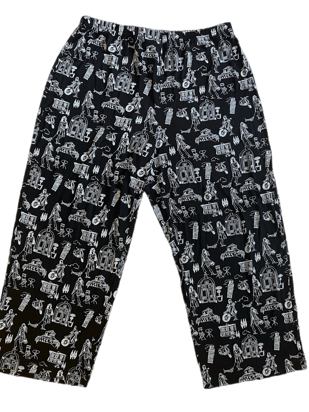 LP Coldwater Creek Black White Tourist Print Wide Leg Pants Stretchy Vtg
